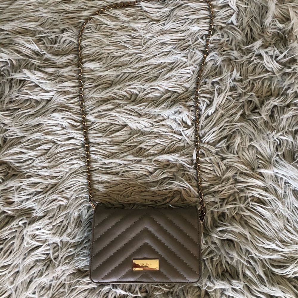 Grey and Gold BCBG Clutch with shoulder strap